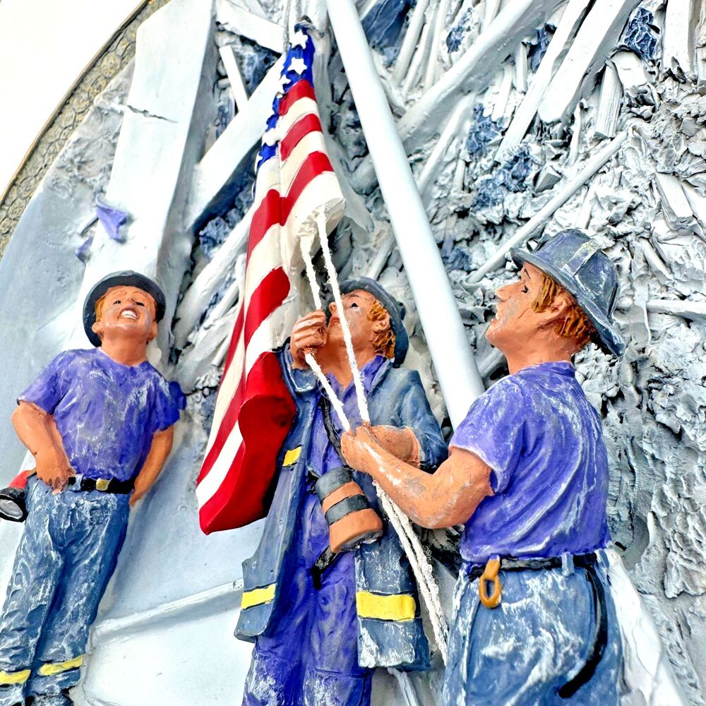 9/11 Firefighter Memorial 3D Wall Plaque Sept 11 2001 Rescue Scene American Flag